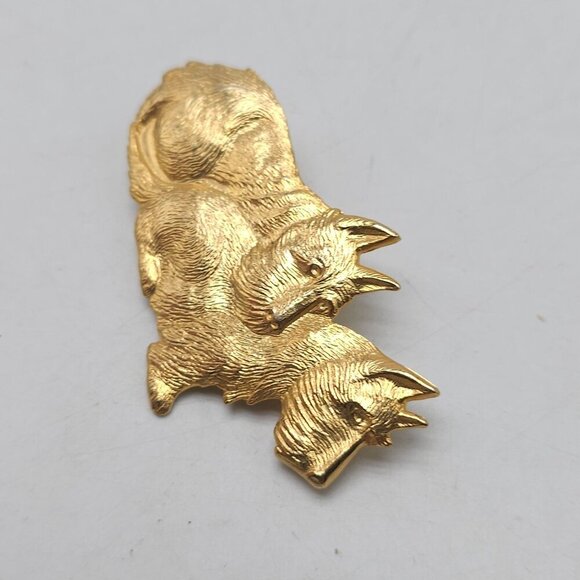 Vintage Gold Tone Scottie Dogs Brooch Pin Scottish Terrier - Picture 2 of 5